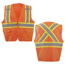 ANSI Class 2 Orange X-Back Safety Vest W/Zipper